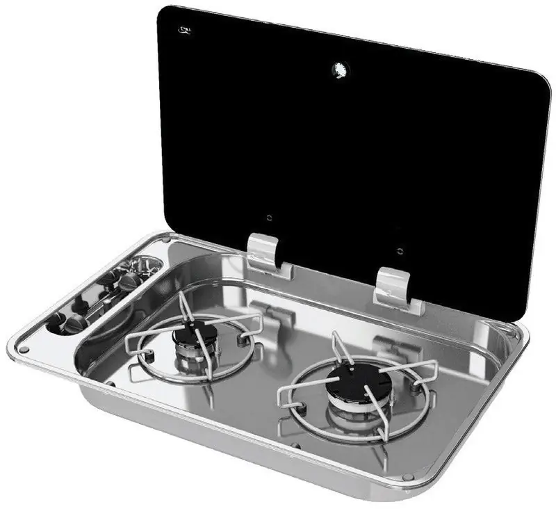 Plan cuisson 2 feux couvercle vitre fumé 530x340mm Vente Directe