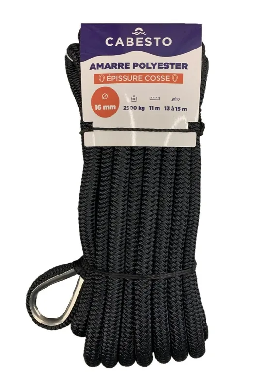 AMARRAGE SOUPLE AVEC ÉPISSURE ET COSSE INOX RENFORCÉE NOIR – CABESTO Promotion Saisonnière