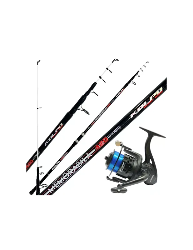 Kit de surfcasting Kolpo avec Canna Memorabila 4.20 mt 200 gr avec bobine et fil préchargé Prix Réduit