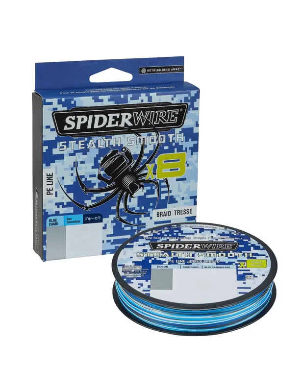 Spiderwire Stealth Smooth8 X8 PE Tresse Tresse 8 Têtes 150mt Camo Bleu Jusqu’à Épuisement Des Stocks