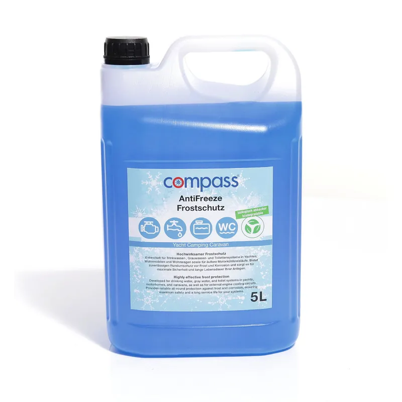 Compass AntiFreeze Antigel 5 litres jusqu&rsquo;à -49° / pour systèmes d&rsquo;eau douce et d&rsquo;eaux usées / circuit de refroidissement externe Vente Directe