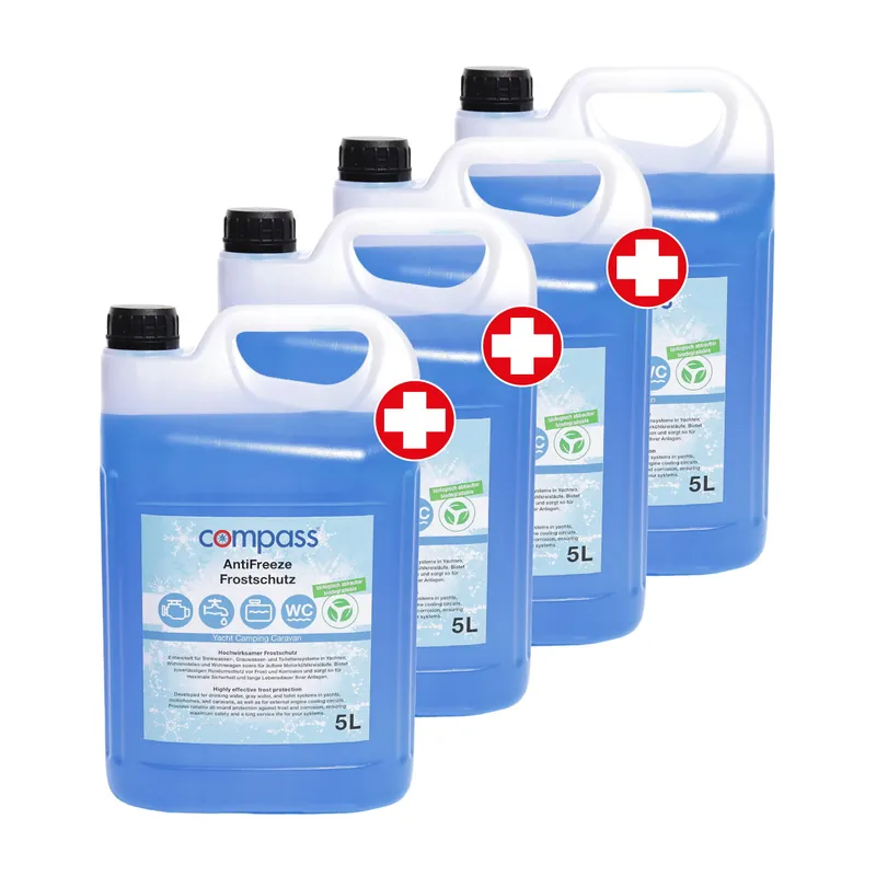 Nouvel Arrivage Lot de 4 Compass AntiFreeze antigel 5 litres jusqu&rsquo;à -49° / pour systèmes d&rsquo;eau douce et d&rsquo;eaux usées / circuit de refroidissement externe