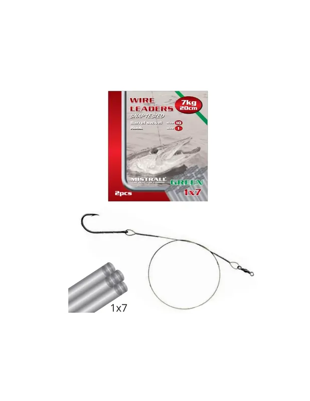 Populaire Mistral Cavetti Steel 1×7 Vert avec Crochet et Pivot 2 pcs