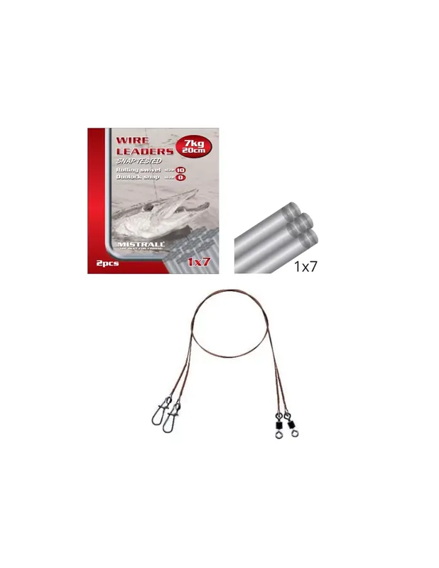 Câbles en acier Mistral 1×7 7 kg avec pivot roulant et mousqueton 2pcs Top Vente