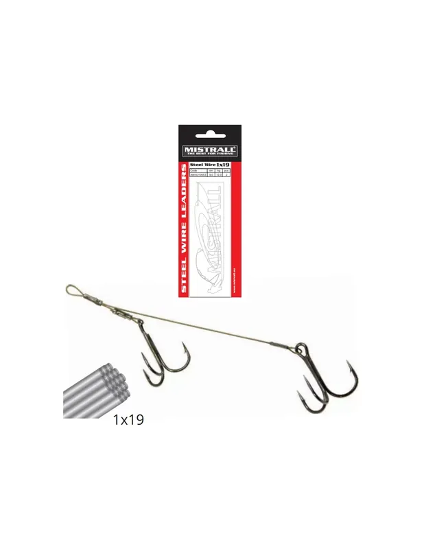 Top Vente Câble acier Mistrall avec hameçon triple triple 1×19 15 kg 1pc