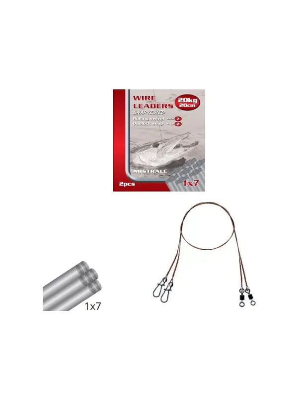 Certifié Câbles en acier Mistral 1×7 20 kg avec pivot roulant et mousqueton 2pcs