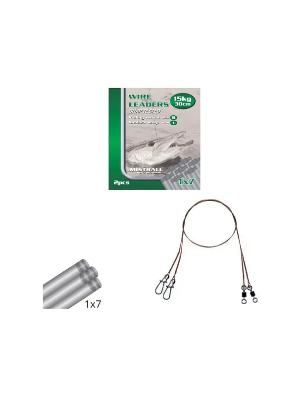 Marque Câbles en acier Mistral 1×7 15 kg avec pivot roulant et mousqueton 2pcs