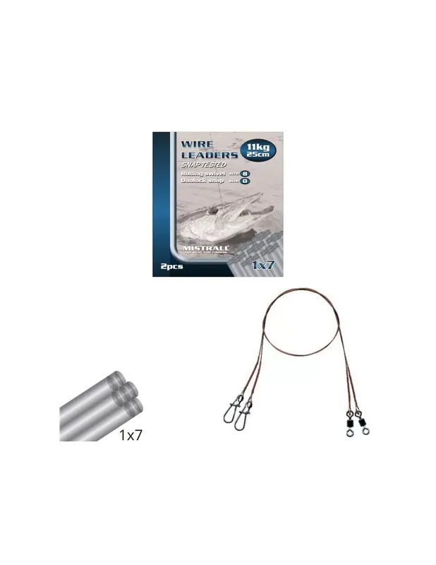 Câbles en acier Mistral 1×7 11 kg avec pivot roulant et mousqueton 2pcs Acheter Direct