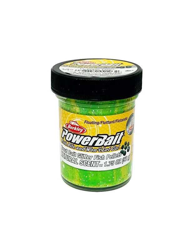 Commander Maintenant Berkley Powerbait Glitter Trout Bait Pâte Goût Granulés pour Truite Fluorescent Vert Jaune