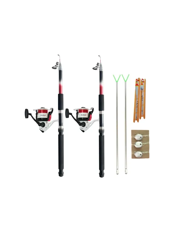 Livraison Gratuite Complet pour la pêche avec 2 Cannes 2.70 mt 2 Poggia Canne 2 Mulinelli Filo e Lenze