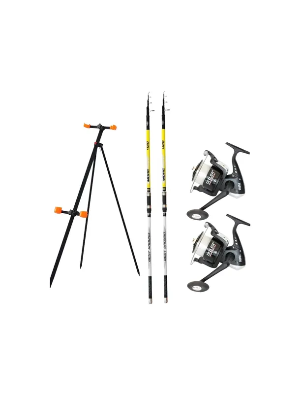 Combo Pêche Surfcasting 2 Cannes en Carbone 2 Bobines Filo Tripode Prix Choc