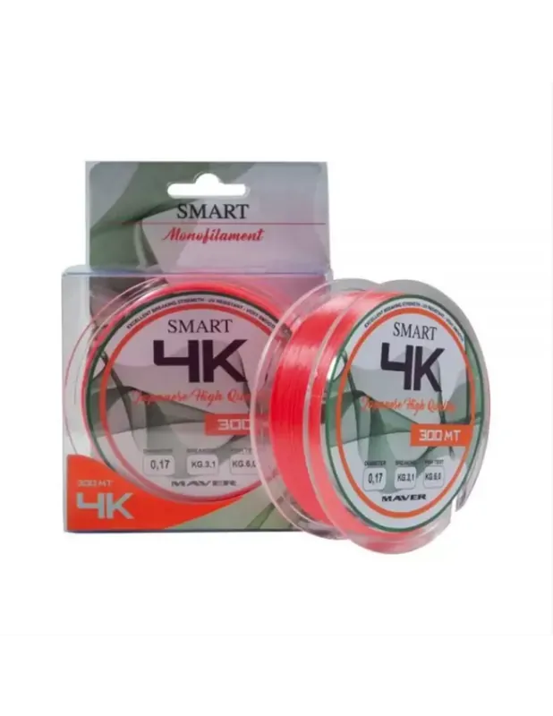 Maver Fishing Wire Smart 4K Orange Fluo Color 300 mt Certifié