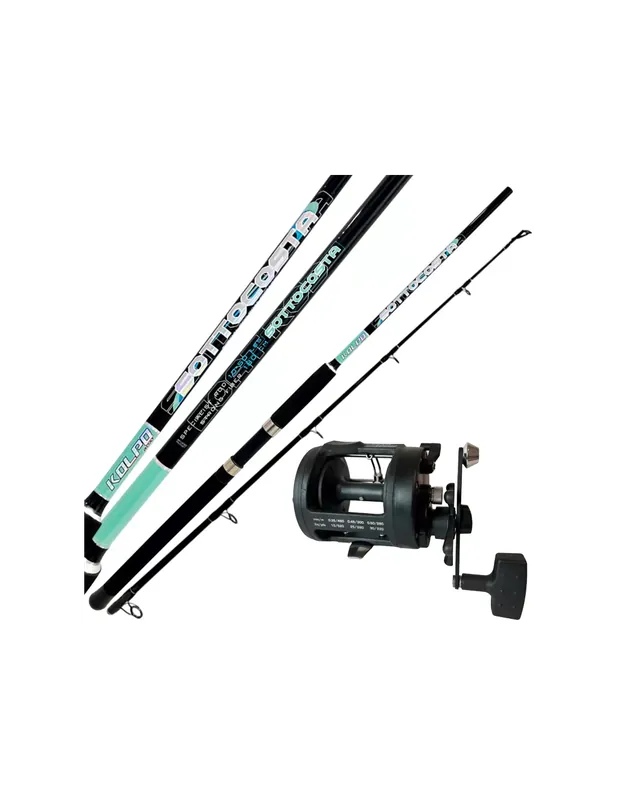 Kit de pêche à la traîne Kolpo avec tige en deux sections bobine Populaire