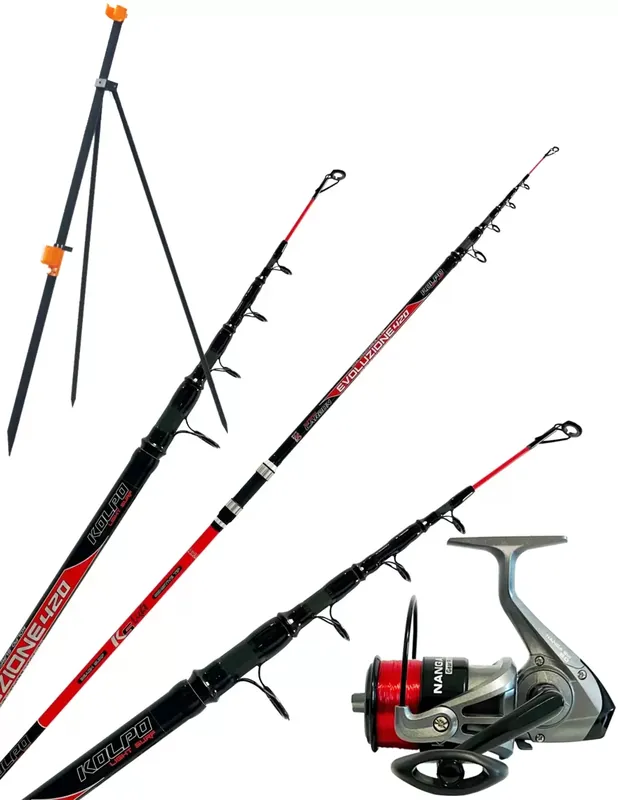 Retour Gratuit Kolpo kit Combo Complete Surf Canna Carbon Reel Wire et Tripode