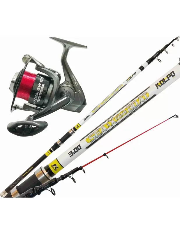 Vente Directe Kolpo Combo Pêche à partir de bateau Canna 2,10 M en bobine de carbone et fil