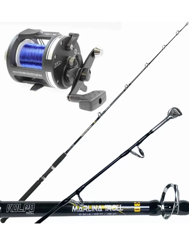 Populaire Kolpo Combo Traina Canna Marlina Reel Troll Avec Fil