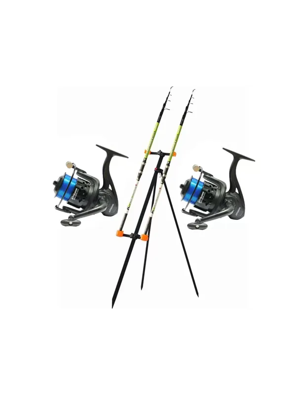 Bon Marché Surfcasting Fishing Kit Complet 2 roseaux 2 bobines 1 Tripode