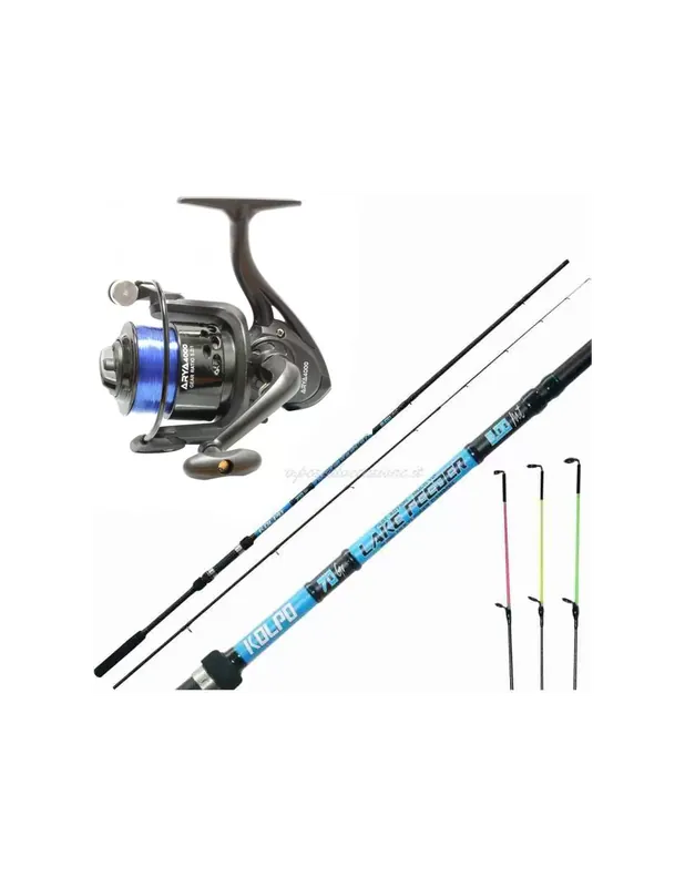 Soldes Kit de pêche canne feeder avec 3 moulinets et embouts de ligne